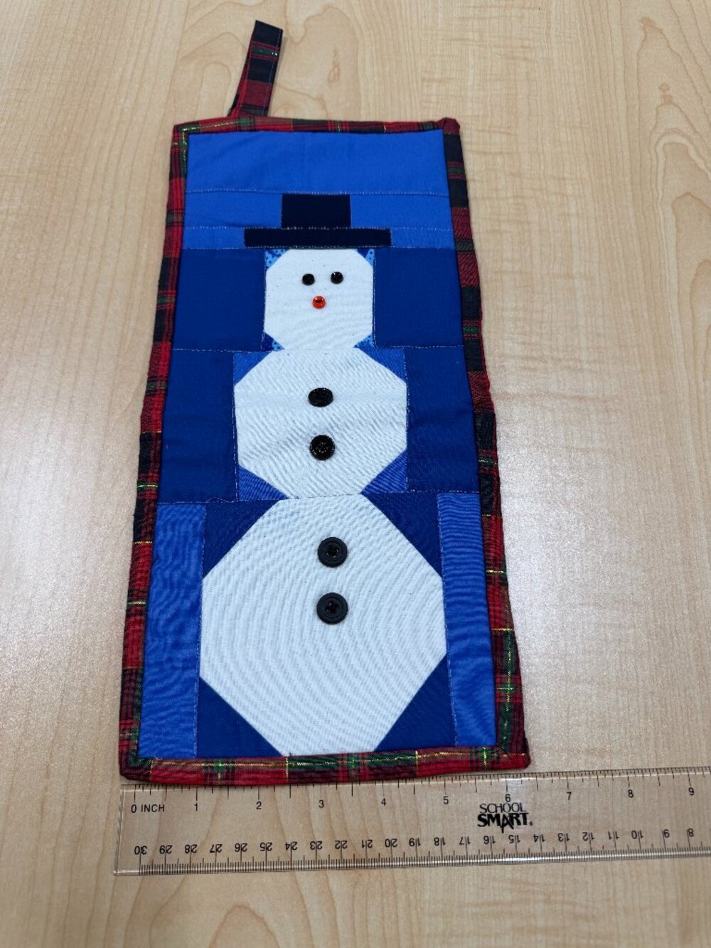 Handmade Quilted Christmas Snowman Pot Holder Trivet Plaid Reversible